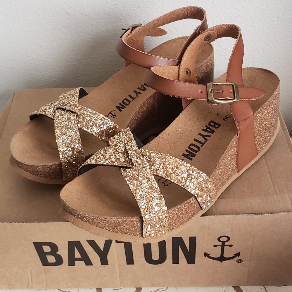 Bayton 39 Gold Cork Wedges Excellent Condition